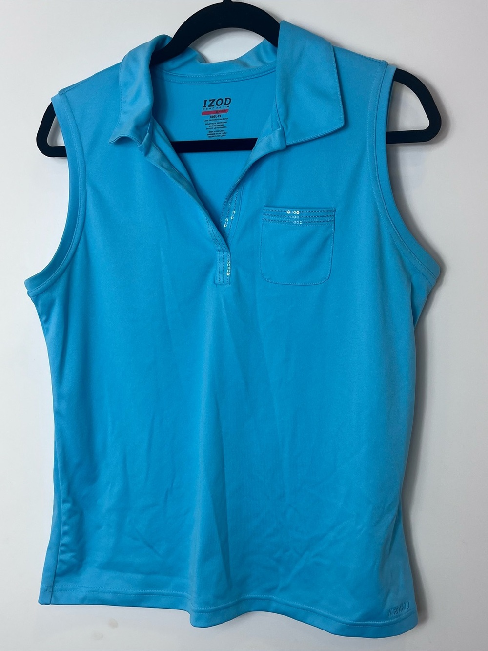 Izod Golf Shirt Sleeveless Basix Perform Cool-FX Sky Blue Pocket Glitter Sequin